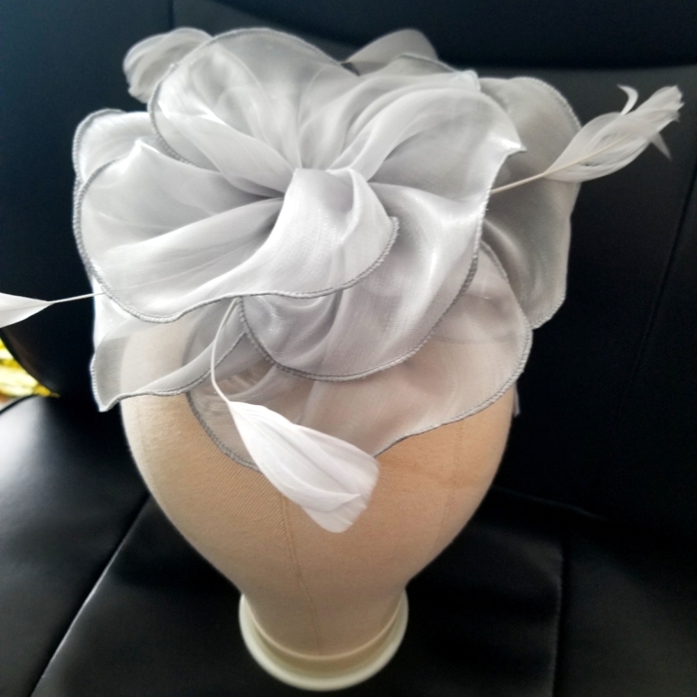 Grey Fascinator Headband Hat